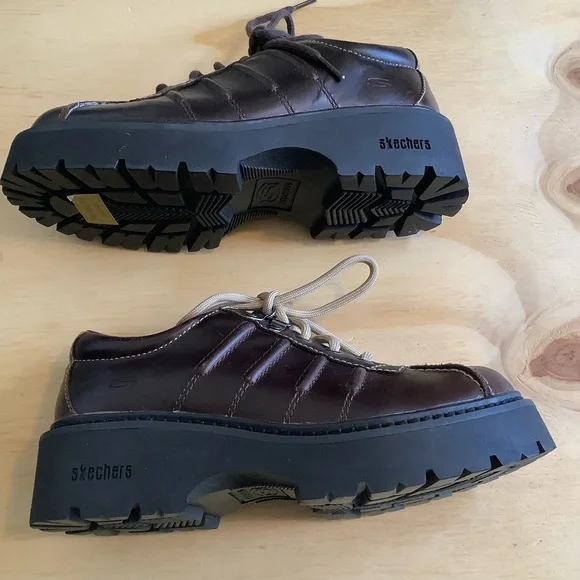 VTG 90s Y2K Skechers Womens Sz 9 Brown Leather Platform Chunky Shoes Grunge - Picture 5 of 11